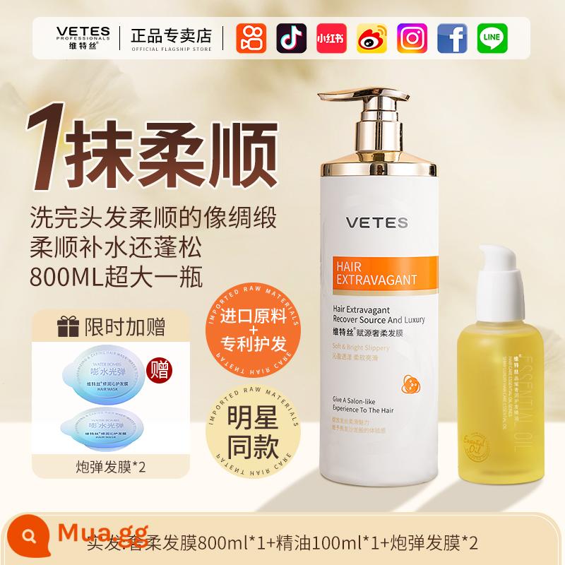 Mặt nạ tóc sửa chữa khô dưỡng ẩm Keratin phục hồi kem protein tóc khắc phục dầu xả nữ mịn màng chính hãng - [Khuyến cáo dành cho tóc hư tổn do tẩy và nhuộm] Mặt nạ tóc Keratin 800ml + Tinh dầu Maroc 100ml