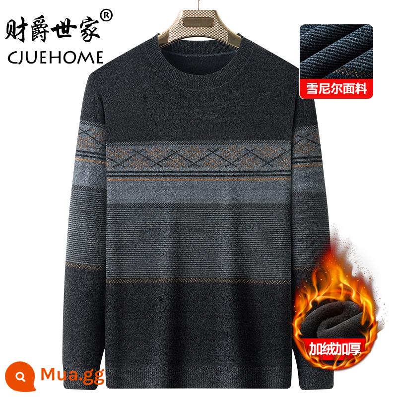 Áo len bố cộng nhung dày mùa thu đông nam trung niên và cao tuổi cổ tròn chenille quần áo ấm mùa đông - WD1820 màu xám cộng với nhung nhung