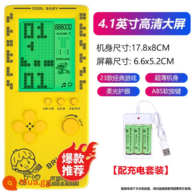 2024 Bảng điều khiển trò chơi Tetris 4.1 inch mới cầm tay 8090 cổ điển retro cổ điển hoài niệm thời thơ ấu của trẻ em phát triển câu đố Tetris cầm tay máy mini món quà nhỏ công nghệ - Rất khuyến khích! ! Màu vàng ❤Có đèn nền [model nâng cấp và lớn hơn 4,1 inch] ❤Có bộ sạc