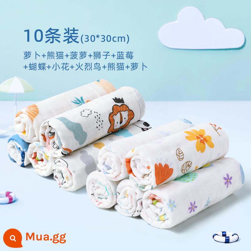 Khăn trẻ em Jie Liya cotton nguyên chất cotton rửa mặt hộ gia đình khăn gạc cho bé khăn tắm bé gái và bé trai - [10 gói] Dứa việt quất + bướm nhỏ 30*30cm