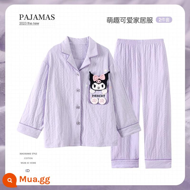 Bộ đồ ngủ trẻ em mới cho bé gái mùa xuân và mùa thu cotton nguyên chất phù hợp với phong cách nước ngoài con chó quế bé gái bé dịch vụ gia đình cha mẹ và con cái - 31731G [mẫu bán chạy]