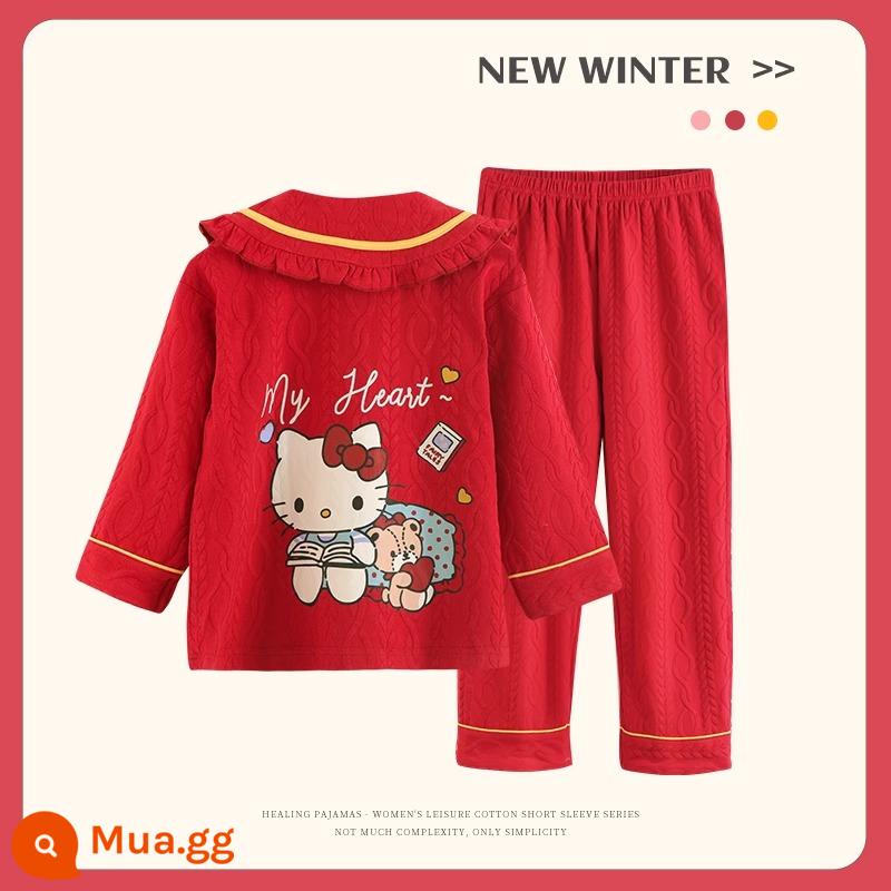 Bộ đồ ngủ trẻ em mới cho bé gái mùa xuân và mùa thu cotton nguyên chất phù hợp với phong cách nước ngoài con chó quế bé gái bé dịch vụ gia đình cha mẹ và con cái - 31252G [mẫu bán chạy]