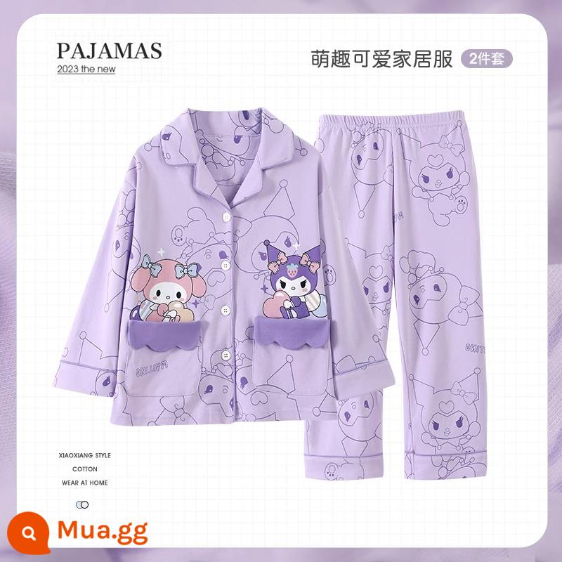 Bộ đồ ngủ trẻ em cotton nguyên chất mùa xuân và mùa thu dài tay mỏng phù hợp với bé gái phong cách nước ngoài bé gái quần áo nhà mới dễ thương - 31724G