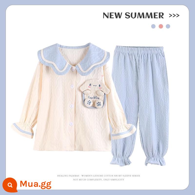 Bộ đồ ngủ trẻ em mới cho bé gái mùa xuân và mùa thu cotton nguyên chất phù hợp với phong cách nước ngoài con chó quế bé gái bé dịch vụ gia đình cha mẹ và con cái - 31281G [mẫu bán chạy]