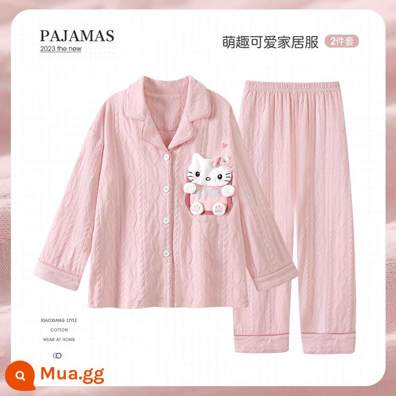 Bộ đồ ngủ trẻ em mới cho bé gái mùa xuân và mùa thu cotton nguyên chất phù hợp với phong cách nước ngoài con chó quế bé gái bé dịch vụ gia đình cha mẹ và con cái - 31733G [mẫu bán chạy]