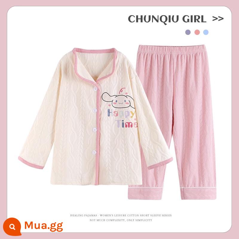 Bộ đồ ngủ trẻ em mới cho bé gái mùa xuân và mùa thu cotton nguyên chất phù hợp với phong cách nước ngoài con chó quế bé gái bé dịch vụ gia đình cha mẹ và con cái - 31225G [mẫu bán chạy]