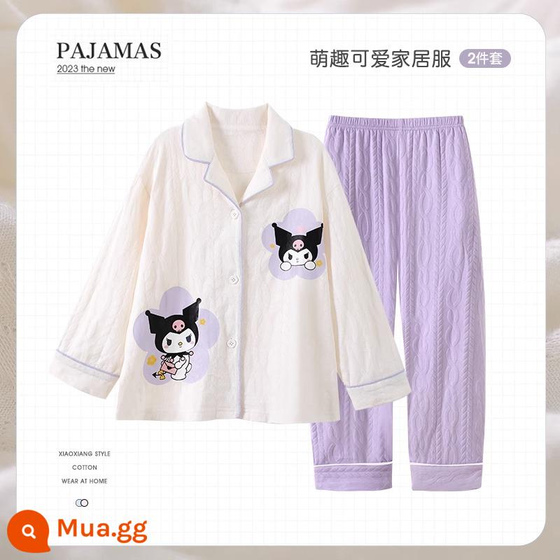 Bộ đồ ngủ trẻ em mới cho bé gái mùa xuân và mùa thu cotton nguyên chất phù hợp với phong cách nước ngoài con chó quế bé gái bé dịch vụ gia đình cha mẹ và con cái - 31695G [mẫu bán chạy]