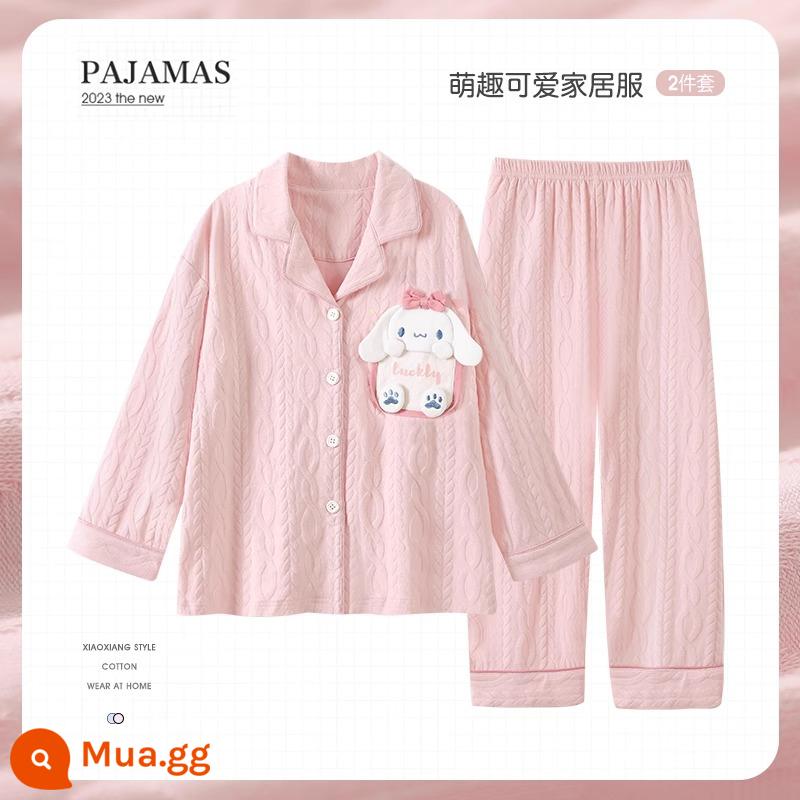 Bộ đồ ngủ trẻ em mới cho bé gái mùa xuân và mùa thu cotton nguyên chất phù hợp với phong cách nước ngoài con chó quế bé gái bé dịch vụ gia đình cha mẹ và con cái - 31721G [mẫu bán chạy]