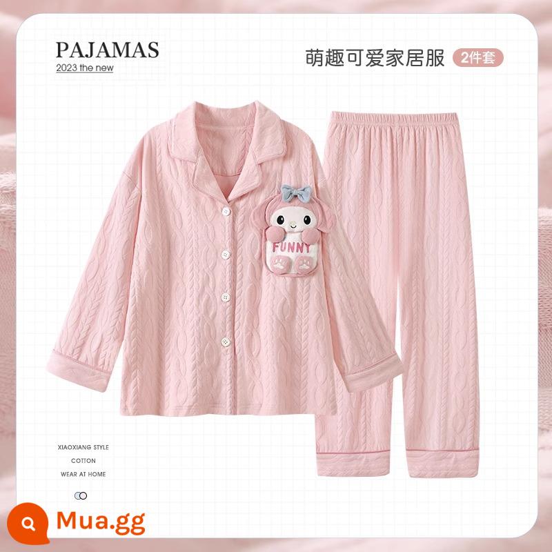 Bộ đồ ngủ trẻ em mới cho bé gái mùa xuân và mùa thu cotton nguyên chất phù hợp với phong cách nước ngoài con chó quế bé gái bé dịch vụ gia đình cha mẹ và con cái - 31719G [mẫu bán chạy]