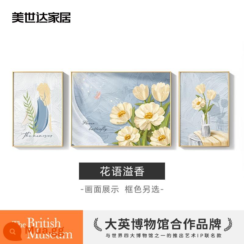 Mista kem phong cách phòng khách sơn trang trí bức tranh sơn dầu trừu tượng tulip triptych bức tranh tường sofa nền tường treo tranh - Hoa trà nở xanh HUA1336