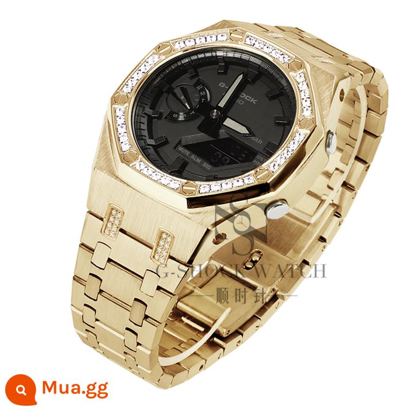 Thích hợp cho G-SHOCKCASIOGA-2100 sửa đổi AP trang trại vỏ gỗ sồi phụ kiện đồng hồ vàng sương giá - Nhẫn vàng kim cương thế hệ thứ 5 + đai không kim cương