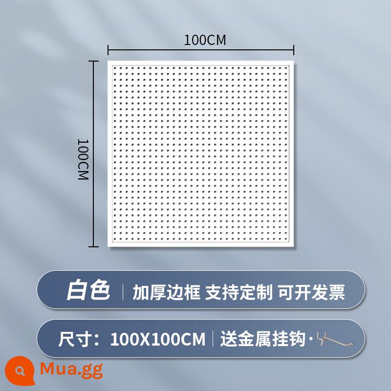 Kệ siêu thị lỗ bảng tùy chỉnh hiên có giá để đồ tủ công cụ phần cứng treo tấm trang sức inox giá trưng bày - [Phiên bản nâng cấp và dày] 100 × 100cm★ Tặng kèm 20 móc kim loại "Phiên bản màu trắng"