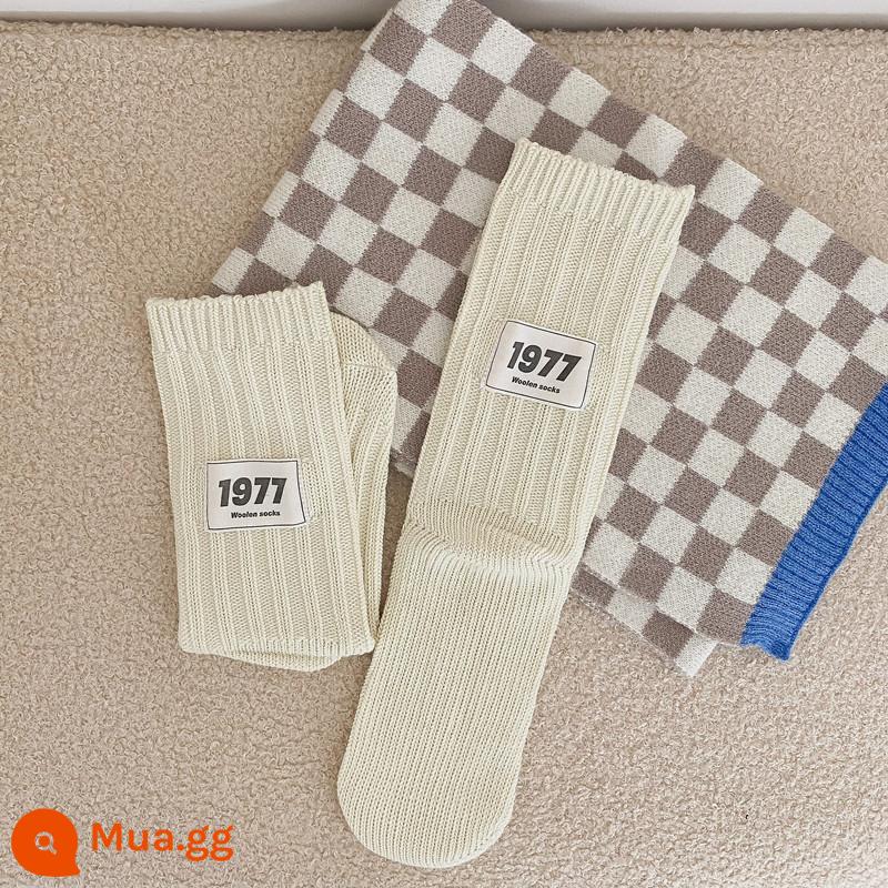 Tide thương hiệu kim đôi dày dòng 1977 vải vớ dài tiêu chuẩn nam và nữ cotton nguyên chất retro vớ thể thao SƯƠNG MÙ giữa ống tất ins thủy triều - màu trắng kem