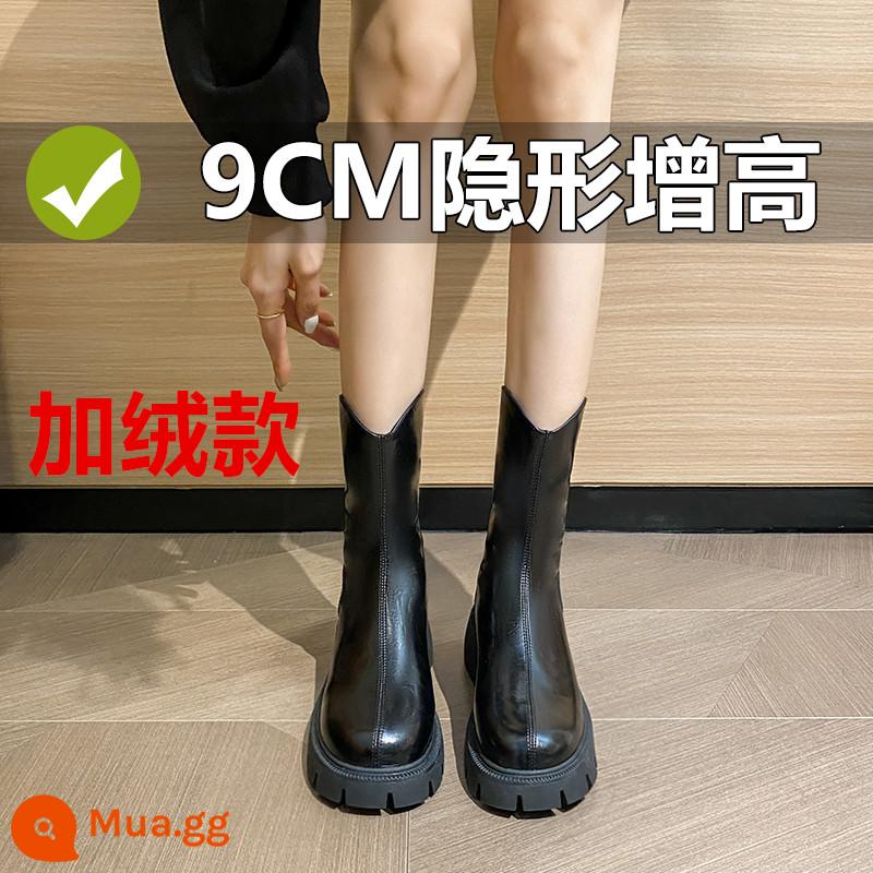 Giày cao gót giày cao cấp của Nữ trong mùa thu và mùa đông New British dày Boots Lean Boot - [Lông cừu] Đen - bên trong cao hơn 9cm