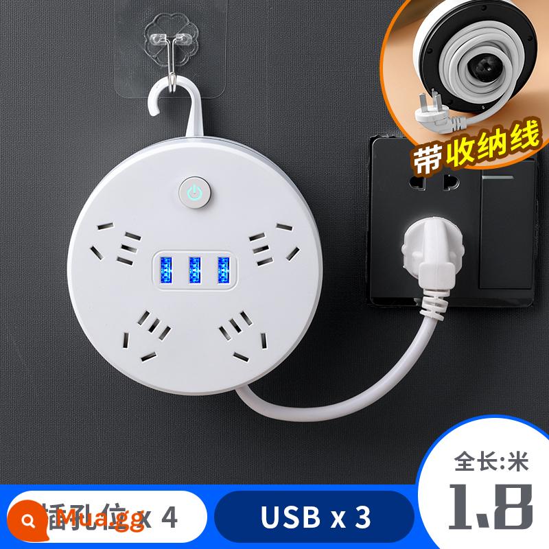 Ổ cắm chính hãng cho văn phòng tại nhà với bảng cắm dây lưu trữ USB xoay bảng cắm kéo và cuộn đa chức năng - Chứa được 4 người + USB [1.8 mét] đi kèm móc treo