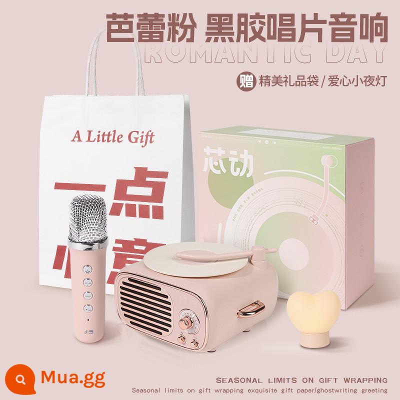 Đồng hồ báo thức ghi âm vinyl âm thanh cổ điển Đồng hồ báo thức Bluetooth micro karaoke không dây tại nhà làm quà tặng sinh nhật cho người bạn thân nhất của bạn - [Shell Pink★Phiên bản lúa mì đơn]Đèn ngủ tình yêu★Túi quà★Tuổi thọ pin siêu dài★Hiệu ứng âm thanh vòm Bluetooth 5.3★360°