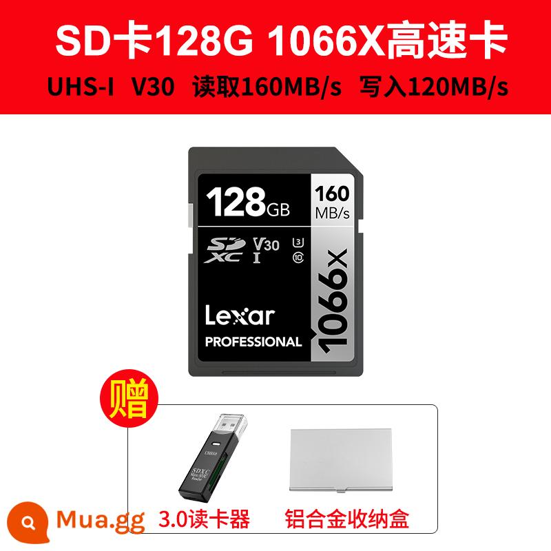 Lexar Thẻ sd Lexar 128G tốc độ cao thẻ nhớ 1066x V30 micro mắt đơn chống camera thẻ nhớ camera 4K - Thẻ SD 128G 1066X đi kèm đầu đọc thẻ 3.0 + hộp đựng thẻ hợp kim nhôm