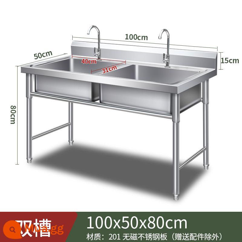 Miễn phí vận chuyển thương mại bồn rửa inox đơn đôi ba chậu rửa rau rửa bát khử trùng hồ bơi căng tin nhà bếp nhà - Bể bơi đôi: 100X50X80cm: dày 06