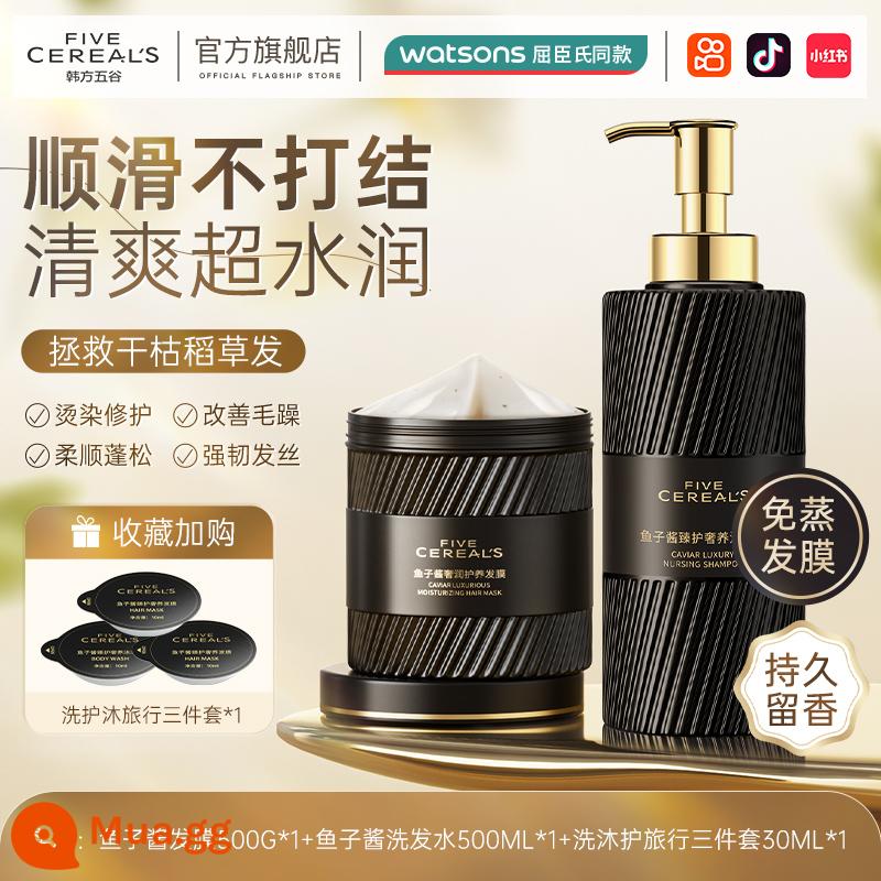 Mặt nạ tóc Caviar sửa chữa tóc khô, dưỡng ẩm, làm mượt, nhuộm và là, cải thiện xoăn cứng, làm mềm, dầu xả, hàng chính hãng dành cho nữ - [Bộ chăm sóc] Mặt nạ tóc Caviar 500g + Dầu gội phục hồi Caviar 500ml