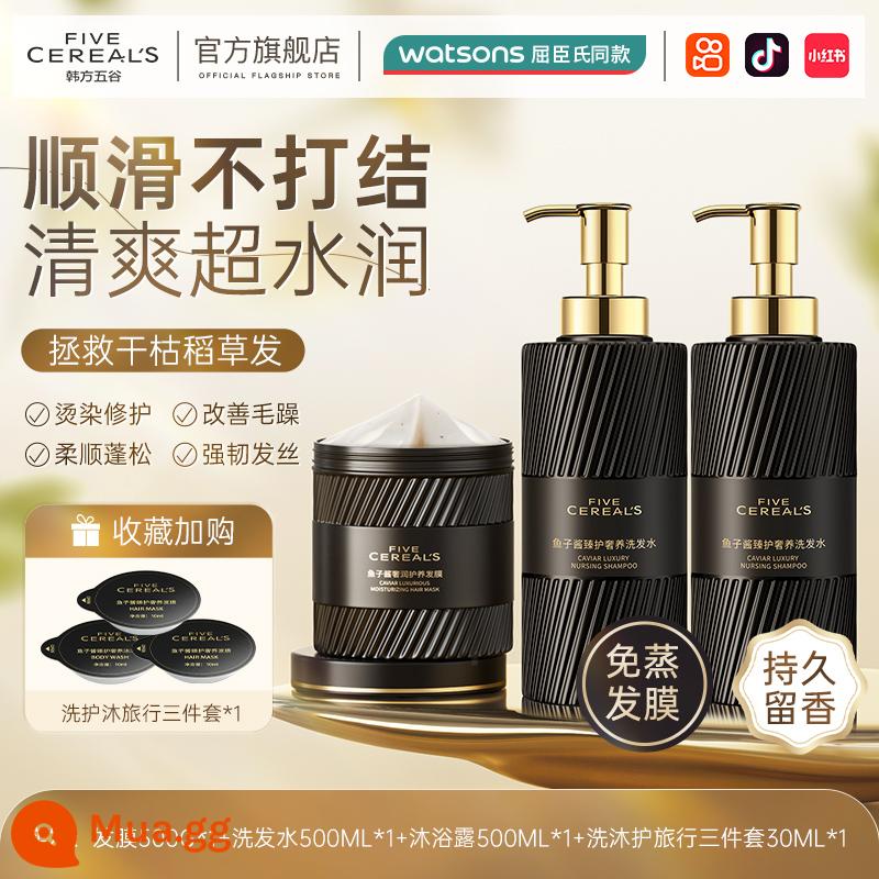 Mặt nạ tóc Caviar sửa chữa tóc khô, dưỡng ẩm, làm mượt, nhuộm và là, cải thiện xoăn cứng, làm mềm, dầu xả, hàng chính hãng dành cho nữ - [Bộ làm sạch và chăm sóc] Mặt nạ tóc Caviar 500g + Dầu gội phục hồi Caviar 500ml + Sữa tắm Caviar 500ml