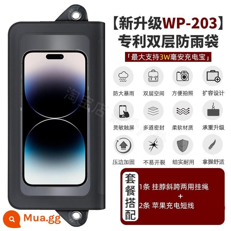 Máy ảnh gấp hai lớp điện thoại di động túi chống nước giao hàng người lái có thể đặt sạc di động màn hình cảm ứng vỏ chống mưa phổ quát - Túi đi mưa được cấp bằng sáng chế nâng cấp + 1 dây buộc + 2 dây Apple