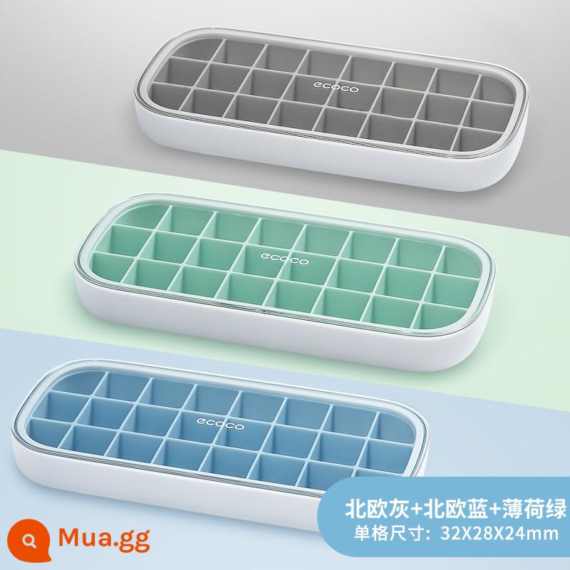 Kem Khuôn Khay Đá Máy Làm Đá Đông Lạnh Kem Hộp Có Nắp Lưới Silicone Đỏ Cấp Thực Phẩm Tủ Lạnh Gia Đình Tự Làm Hiện Vật - Xám Bắc Âu bán trong suốt + Xanh Bắc Âu + Xanh bạc hà