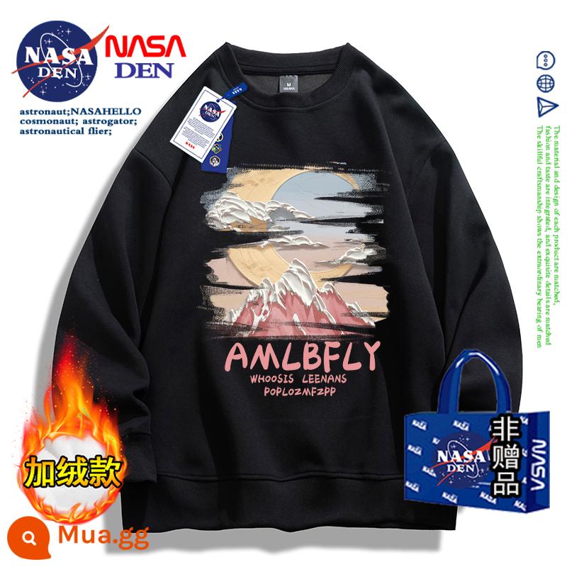 Áo thun cotton dày dài tay đồng thương hiệu NASA dành cho nam và nữ, áo khoác thương hiệu thời trang Mỹ xuân thu đông - Đen (cộng với nhung)