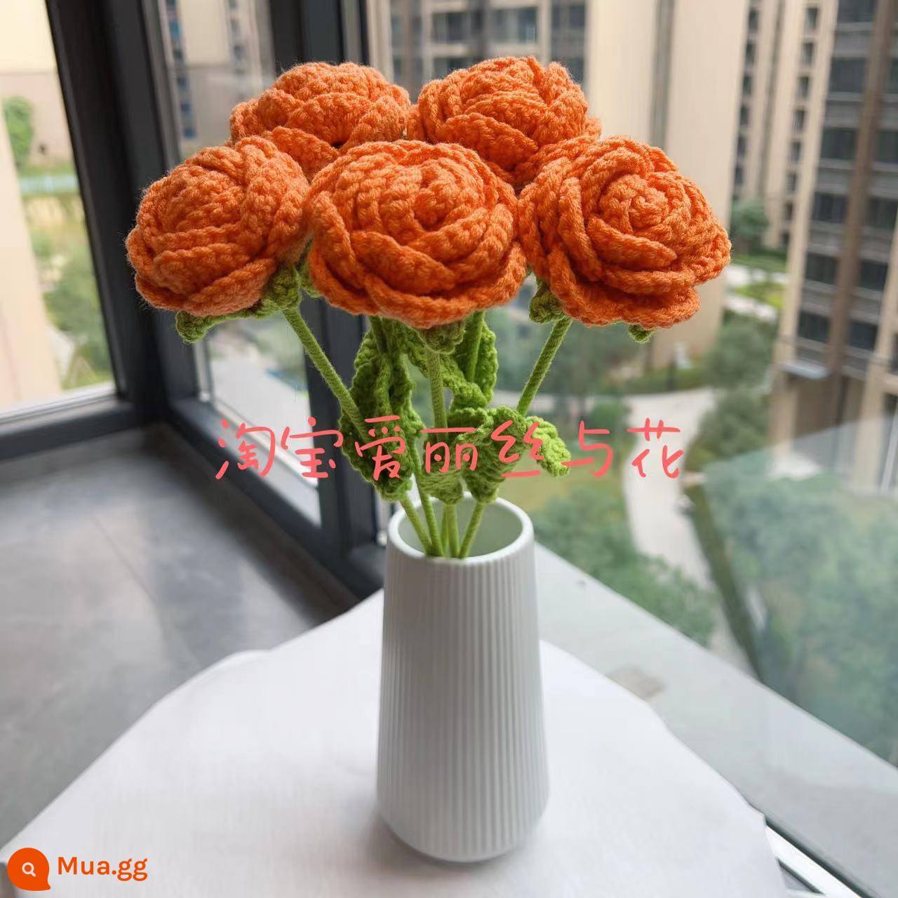 Thành phẩm hoa hướng dương nguyên liệu hoa giả gói handmade tự làm móc len ngày nhà giáo tặng sinh nhật - Hoàn thành hoa hồng 2 quả cam kèm 2 túi hoa