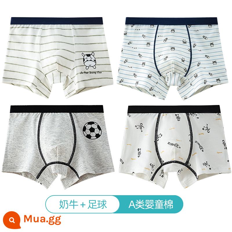 Quần lót trẻ em Langsha bé trai cotton nguyên chất thoáng khí bé trai cotton trung và lớn bé trai quần lót boxer 100%ZL - Bò + bóng đá