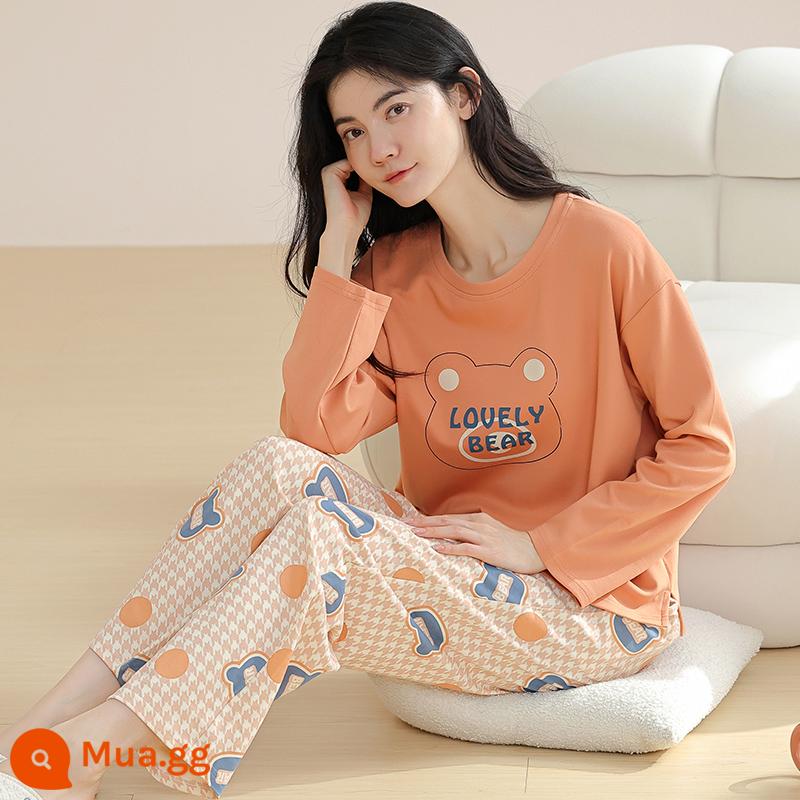 Langsha Bộ Đồ Ngủ Nữ Thu Đông 2023 Mới Nguyên Chất Cotton Dài Tay Mỏng Dễ Thương Sinh Viên Hoạt Hình Nhà Bộ Quần Áo MP - 09M9912