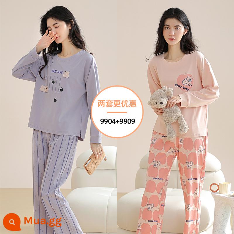 Langsha Bộ Đồ Ngủ Nữ Thu Đông 2023 Mới Nguyên Chất Cotton Dài Tay Mỏng Dễ Thương Sinh Viên Hoạt Hình Nhà Bộ Quần Áo MP - [70% người dân chọn mua hai chiếc và mặc thay thế cho nhau]9904+9909