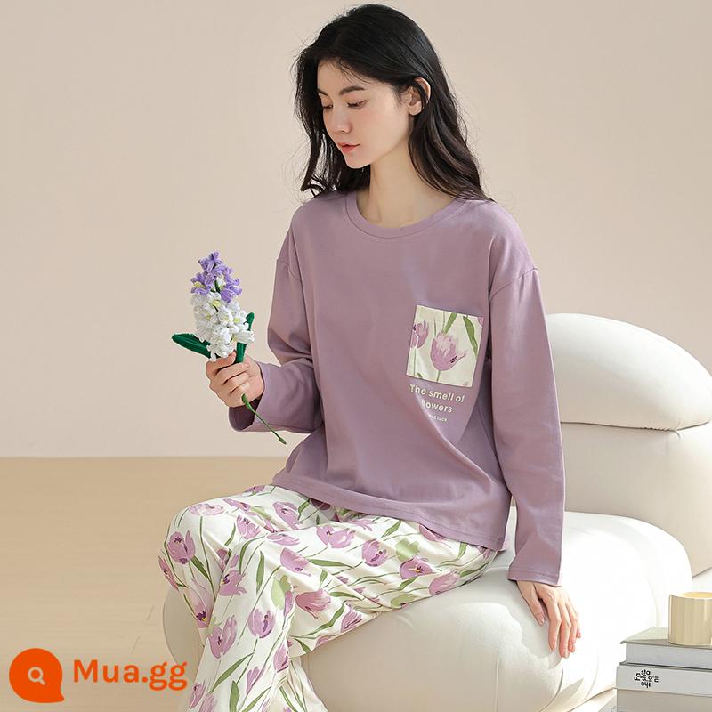 Langsha Bộ Đồ Ngủ Nữ Thu Đông 2023 Mới Nguyên Chất Cotton Dài Tay Mỏng Dễ Thương Sinh Viên Hoạt Hình Nhà Bộ Quần Áo MP - 09M9902