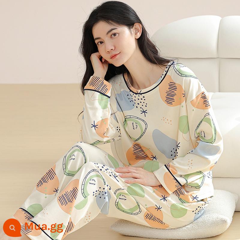 Langsha Bộ Đồ Ngủ Nữ Thu Đông 2023 Mới Nguyên Chất Cotton Dài Tay Mỏng Dễ Thương Sinh Viên Hoạt Hình Nhà Bộ Quần Áo MP - 09M9911