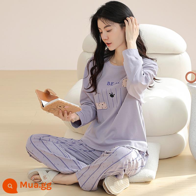 Langsha Bộ Đồ Ngủ Nữ Thu Đông 2023 Mới Nguyên Chất Cotton Dài Tay Mỏng Dễ Thương Sinh Viên Hoạt Hình Nhà Bộ Quần Áo MP - 09M9904