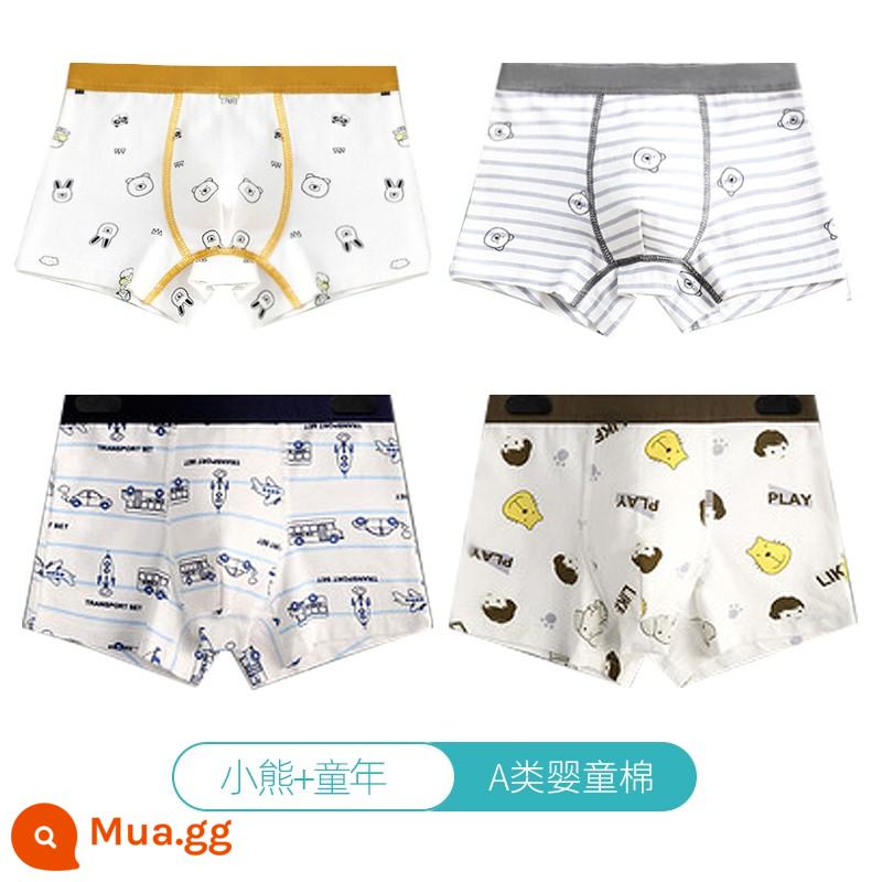 Quần lót trẻ em Langsha bé trai cotton nguyên chất thoáng khí bé trai cotton trung và lớn bé trai quần lót boxer 100%ZL - Gấu Nhỏ+Tuổi Thơ