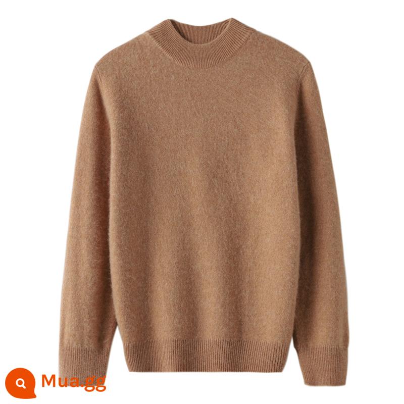 Ordos trẻ em áo len cashmere nửa cao cổ bé gái áo thun áo len bé trai đáy áo len bé cardigan dày - Sợi đơn ---- Kaki nửa chiều cao