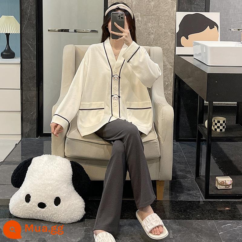 Bộ đồ ngủ nữ mùa xuân và mùa thu 2022 cotton dài tay cỡ lớn màu đen lưới đỏ phong cách áo khoác ngoài mùa đông phù hợp với dịch vụ tại nhà - Chó viền xám OA-S1331 màu xám