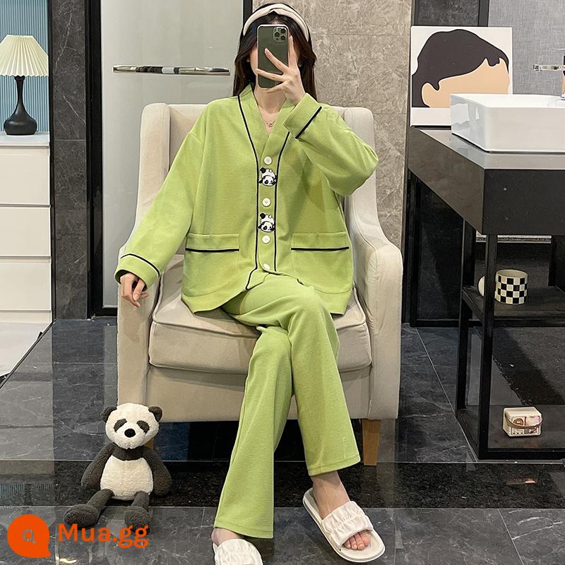 Bộ đồ ngủ nữ mùa xuân và mùa thu 2022 cotton dài tay cỡ lớn màu đen lưới đỏ phong cách áo khoác ngoài mùa đông phù hợp với dịch vụ tại nhà - Gấu Trúc Xanh Ngọc Lục Bảo OA-S1358