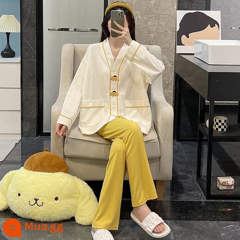 Bộ đồ ngủ nữ mùa xuân và mùa thu 2022 cotton dài tay cỡ lớn màu đen lưới đỏ phong cách áo khoác ngoài mùa đông phù hợp với dịch vụ tại nhà - Chó viền vàng OA-S1330 màu vàng