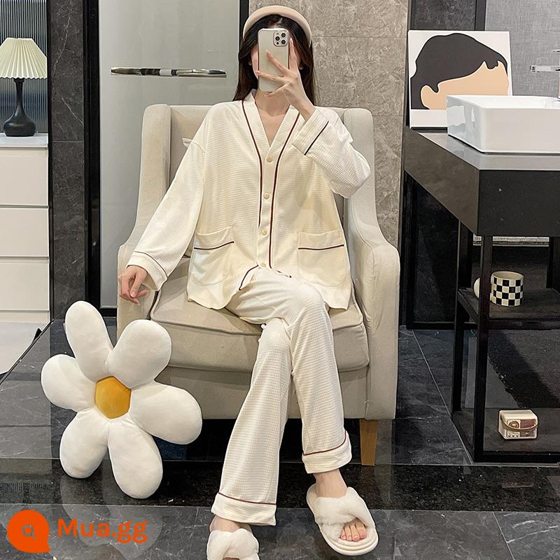 Bộ đồ ngủ nữ mùa xuân và mùa thu 2022 cotton dài tay cỡ lớn màu đen lưới đỏ phong cách áo khoác ngoài mùa đông phù hợp với dịch vụ tại nhà - WD-2179-Mơ