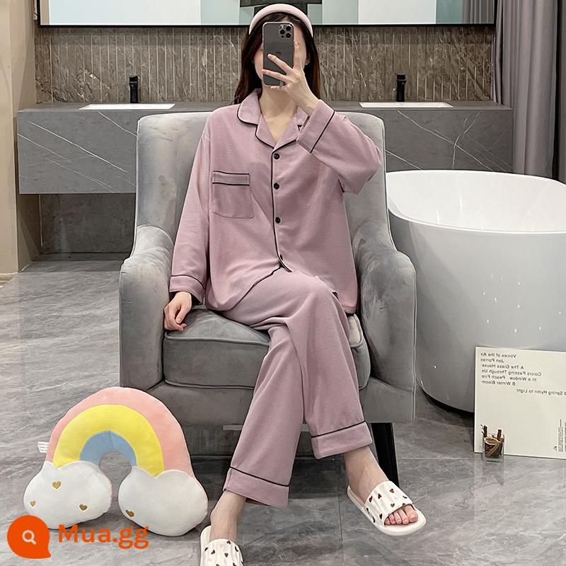 Bộ đồ ngủ nữ mùa xuân và mùa thu 2022 cotton dài tay cỡ lớn màu đen lưới đỏ phong cách áo khoác ngoài mùa đông phù hợp với dịch vụ tại nhà - WD-S1256-Tím