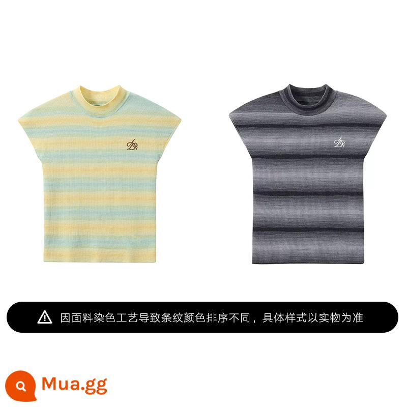 ANDYET AD1 23/SS thêu logo ban đầu áo thun tay raglan nửa cao cổ slim-fit len ​​dệt kim ngắn tay - Mô tả kiểu sọc