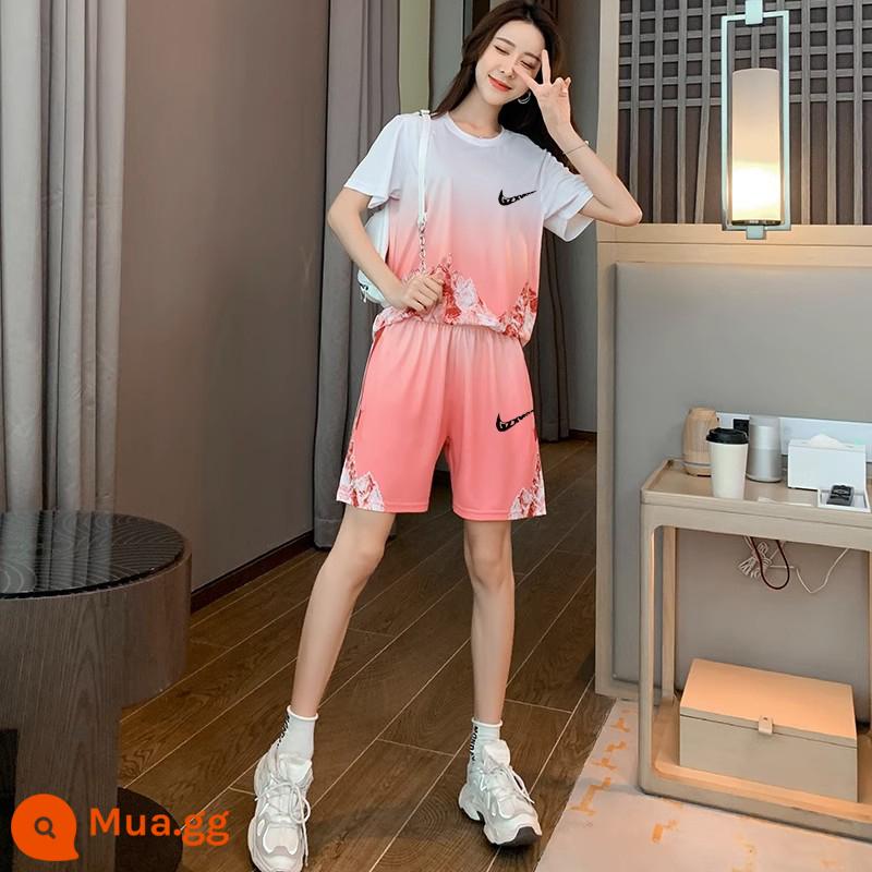 Thương hiệu nữ thể thao và giải trí thời trang phù hợp với nam mùa hè thoáng khí quần short chạy bộ hai mảnh thủy triều khô nhanh - LOGO nhỏ màu hồng NK-80218