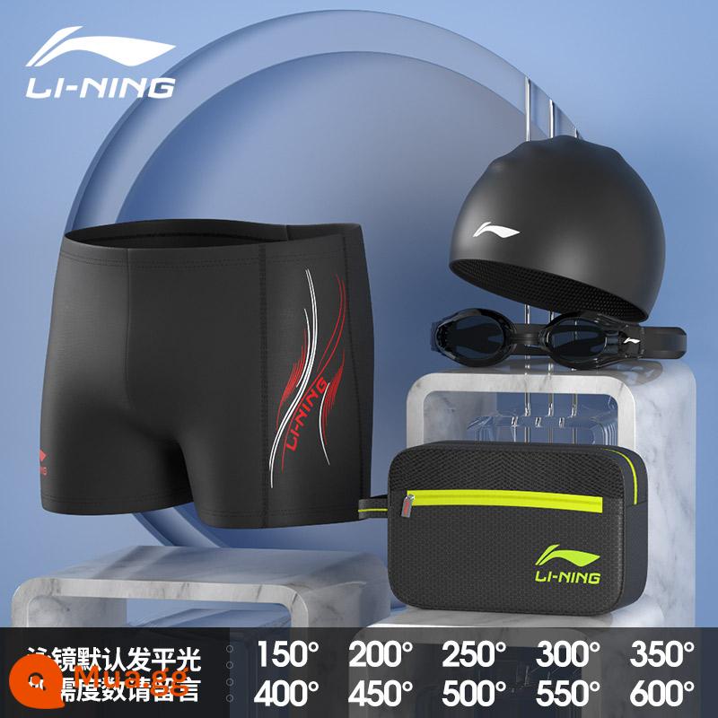 Li Ning quần bơi nam quần bơi chống xấu hổ áo tắm nam suối nước nóng góc phẳng kích thước lớn năm điểm áo tắm chuyên nghiệp mới - Bộ đồ bốn mảnh màu đen 125 [quần đùi + kính bơi + mũ bơi + túi bơi]