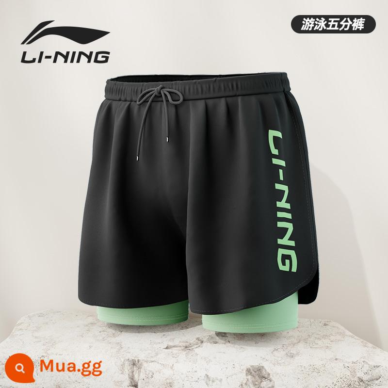 Li Ning quần bơi nam 2023 quần bơi mới năm điểm chống khó xử quần suối nước nóng khô nhanh thiết bị đồ bơi nam - 814 năm phần màu đen và xanh mát [hai lớp chống xấu hổ/sử dụng kép trên đất liền và dưới nước]