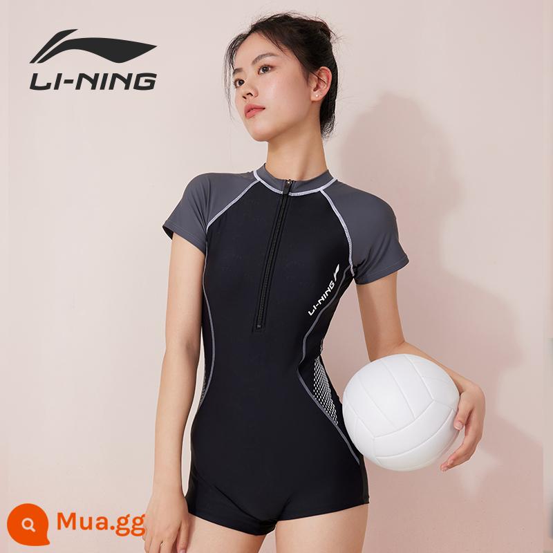 Áo tắm Li Ning nữ 2023 chuyên nghiệp mới che bụng thon gọn bảo thủ suối nước nóng áo tắm cỡ lớn - Quần lót boxer một mảnh đen xám 035 [hot sale]