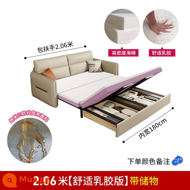 Công nghệ vải nhẹ sofa giường sang trọng đa năng có thể gập lại căn hộ nhỏ phòng khách giường đôi ngồi và nằm tại nhà kéo ra đa chức năng - Vải kỹ thuật mô hình cao su thiên nhiên dài 2,06 mét (có ngăn đựng)