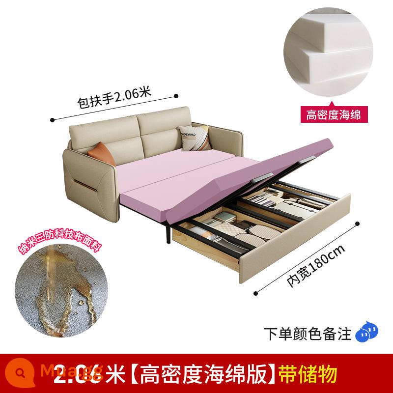 Công nghệ vải nhẹ sofa giường sang trọng đa năng có thể gập lại căn hộ nhỏ phòng khách giường đôi ngồi và nằm tại nhà kéo ra đa chức năng - Vải kỹ thuật mô hình bọt biển mật độ cao 2,06 mét (có bộ lưu trữ)