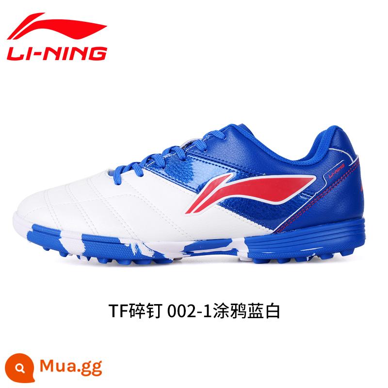 Giày đá bóng Li Ning nam nữ gãy đinh người lớn TF bé trai và trẻ em học sinh giày tập chân da cỏ nhân tạo chính hãng - [Chống mài mòn, chống trơn trượt, thoáng khí] Graffiti màu xanh và trắng