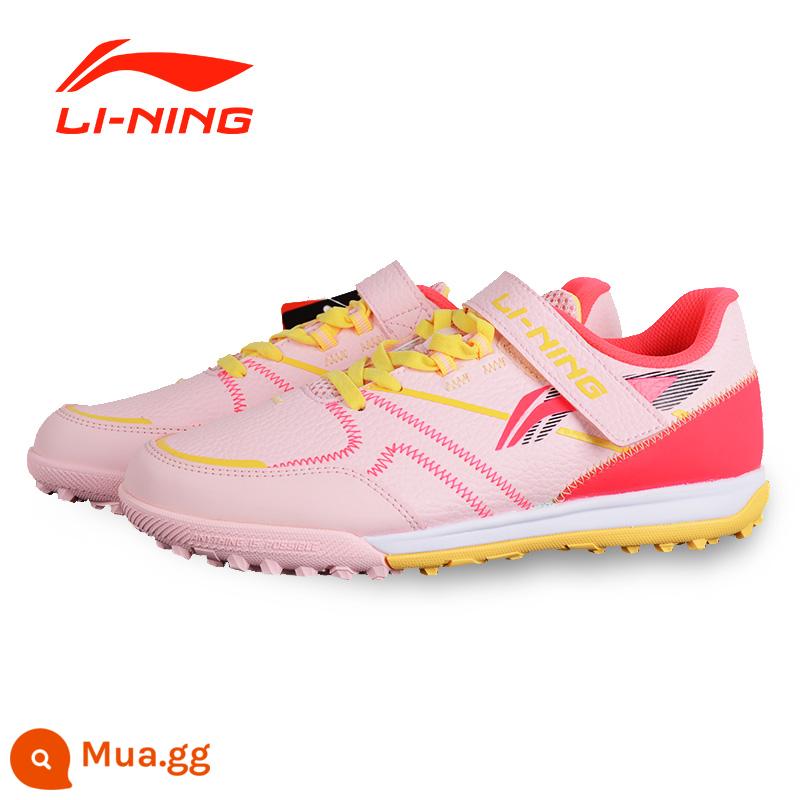 Giày bóng đá trẻ em Li Ning bé trai gãy móng chuyên nghiệp miếng dán ma thuật bé trai và bé gái học sinh tf đào tạo chuyên dụng - Hồng nhạt huỳnh quang [Dây giày không đinh Velcro-TF] 018-4